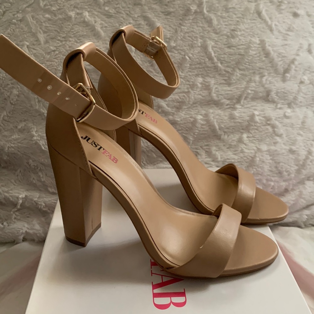 Nude Chunky Heel Faux Leather Sandal
